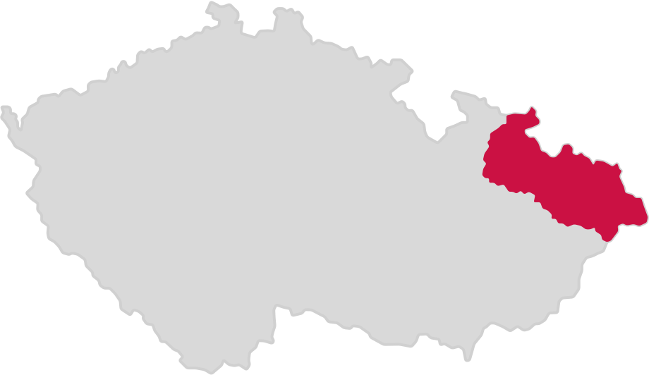 Moravskoslezský kraj vyobrazený na mapě České republiky
